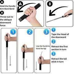 Stainless Steel Self-Defense Foldable Pointer & Safety Hiking Stick | Compact, Extendable Wand with Comfortable Grip & Nylon Bag | Ideal for Car, Office, Indoor & Outdoor Use GenzVybs
