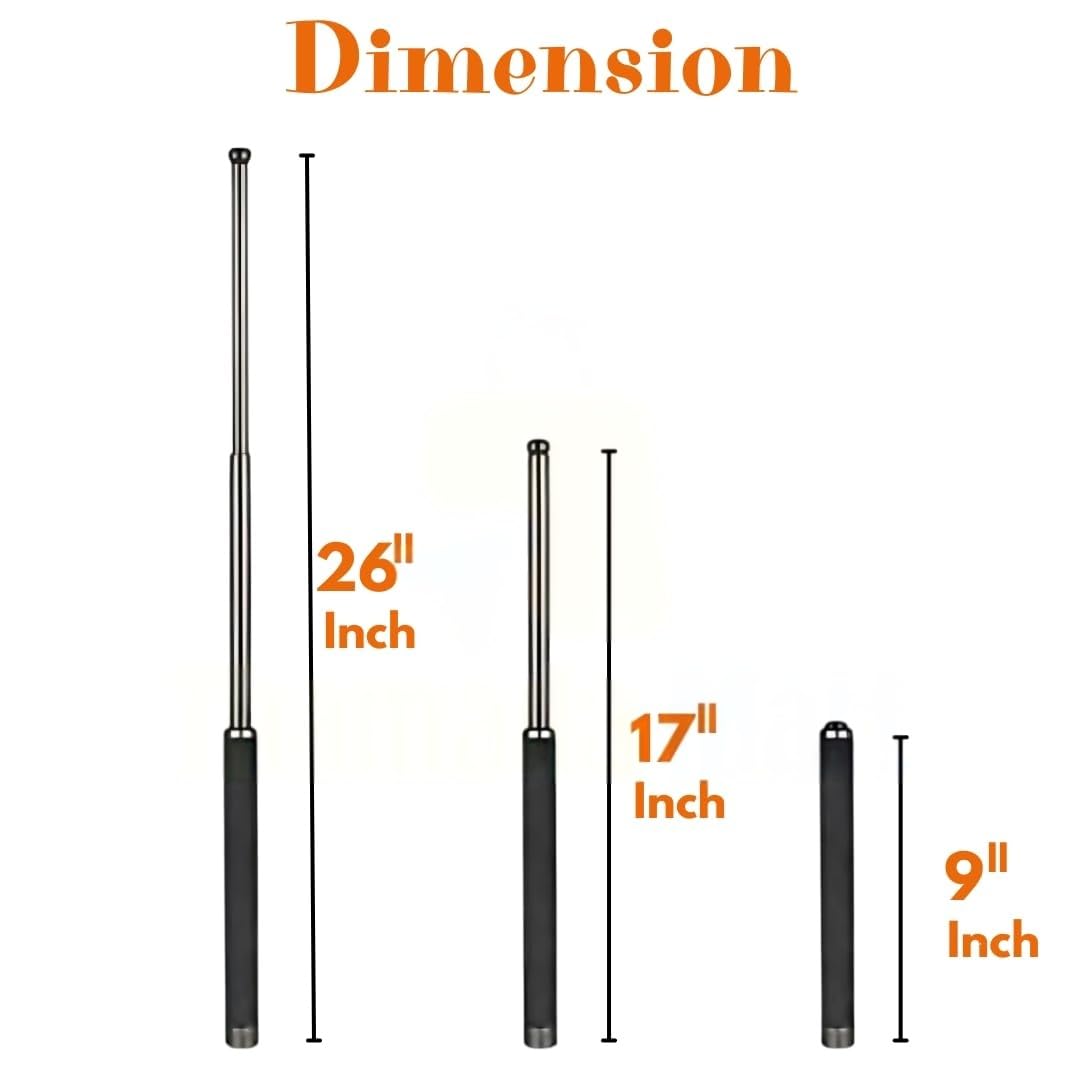 Stainless Steel Self-Defense Foldable Pointer & Safety Hiking Stick | Compact, Extendable Wand with Comfortable Grip & Nylon Bag | Ideal for Car, Office, Indoor & Outdoor Use GenzVybs