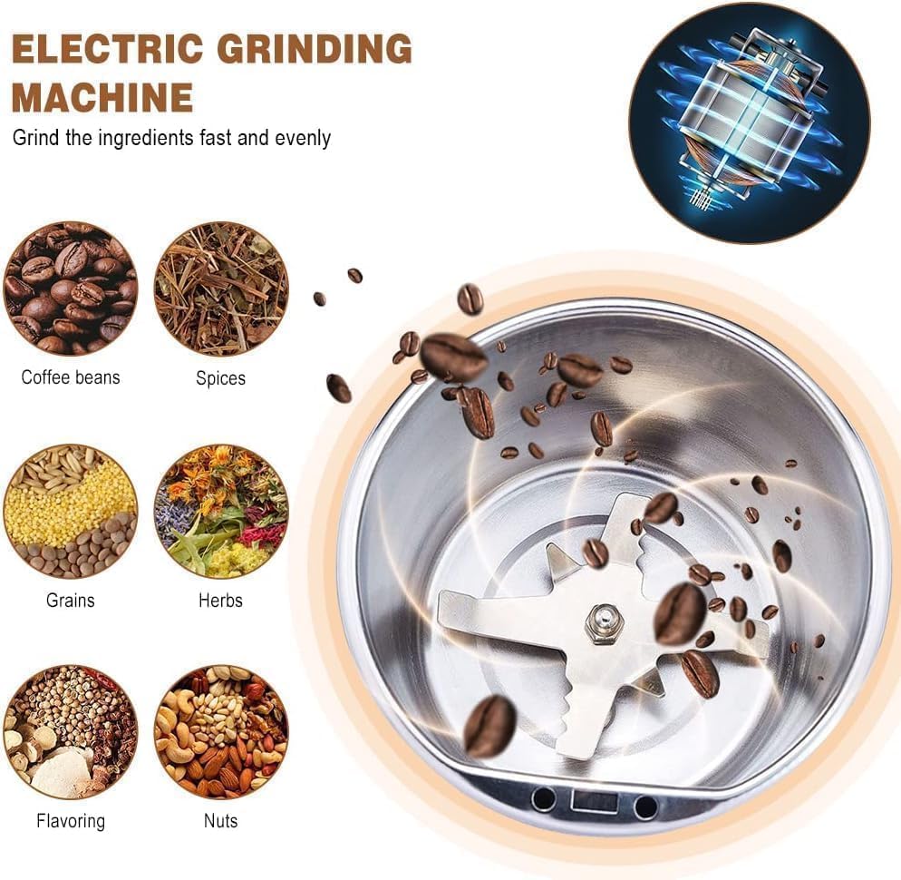 4-Blade Electric Coffee & Spice Grinder – Stainless Steel Portable Mixer for Masala, Herbs, Dry Spices & Nuts – Push Button Control, Compact & Durable for Home Kitchen